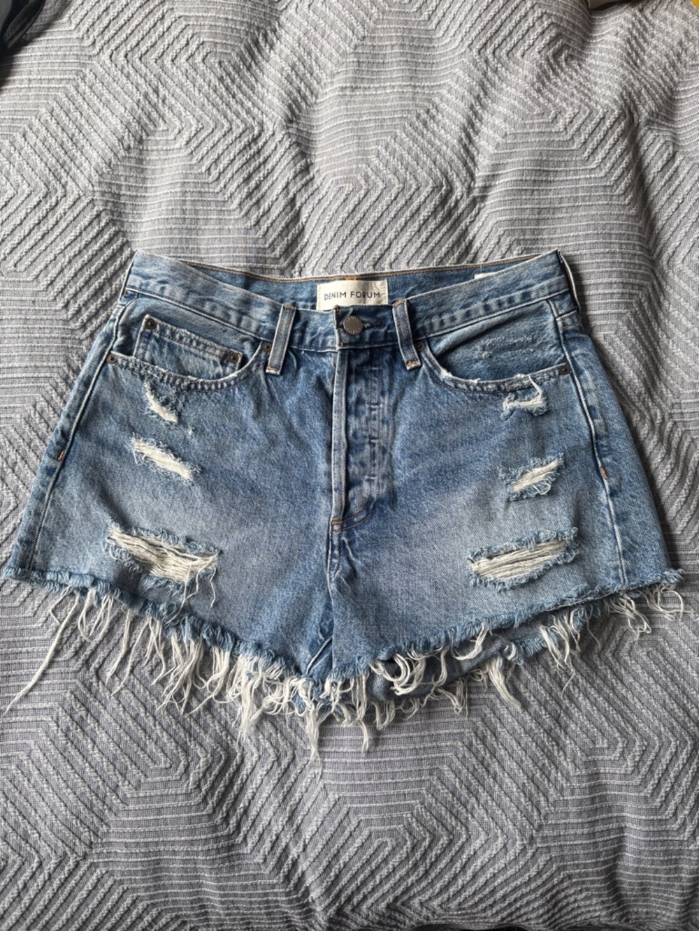 Denim Forum Ex-Boyfriend Shorts /  Distressed Frayed Hem Denim